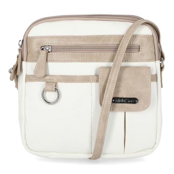 North South Mini Zip Around Crossbody Bag, White/Biscotti :P - Picture 2 of 5